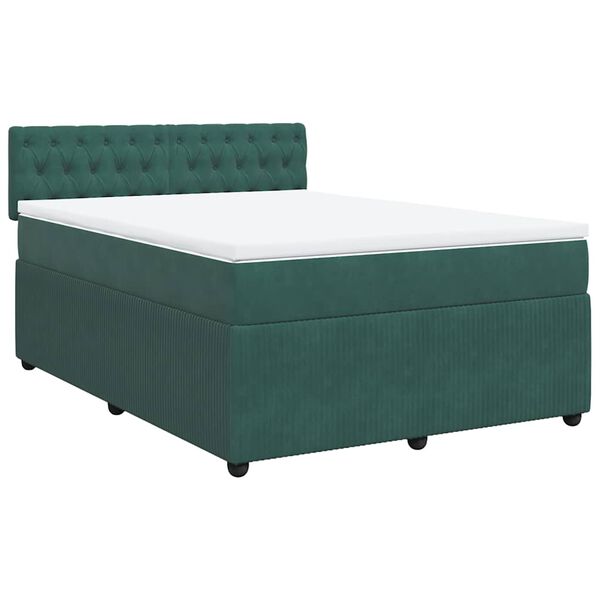 vidaXL Cama box spring con colch&oacute;n terciopelo verde oscuro 140x190 cm