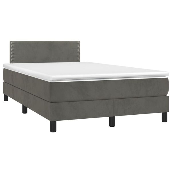 vidaXL Cama box spring colch&oacute;n y LED terciopelo gris oscuro 120x200 cm