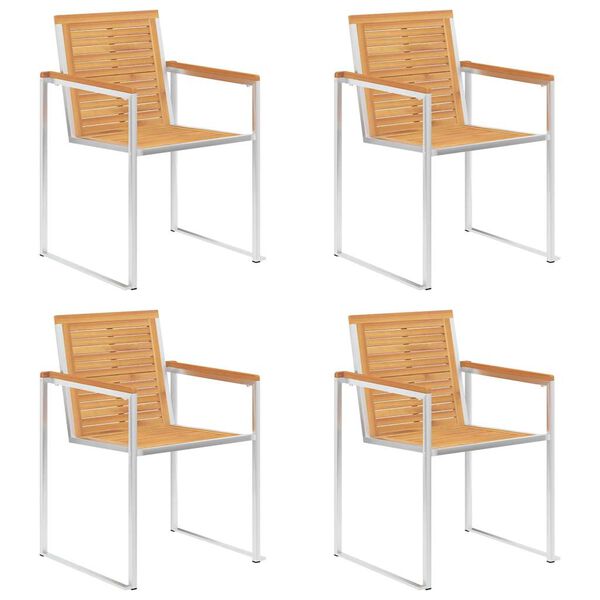 vidaXL Sillas de jardín 4 unidades con cojines madera maciza teca