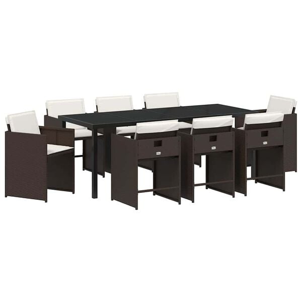 vidaXL Conjunto de Comedor de Jard&iacute;n 9 pcs Marr&oacute;n rat&aacute;n sint&eacute;tico