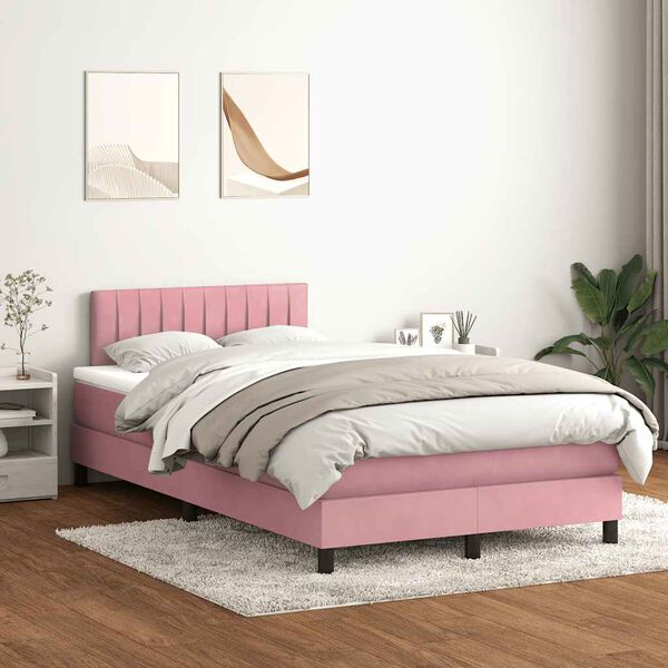 vidaXL Cama box spring con colch&oacute;n y LED terciopelo rosa 120x220 cm