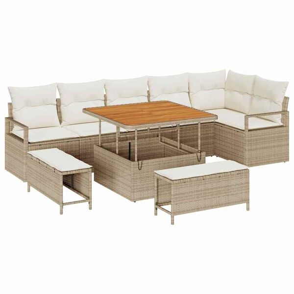 vidaXL Conjunto de sofá de jardín con cojín 9 pcs Beige y Crema