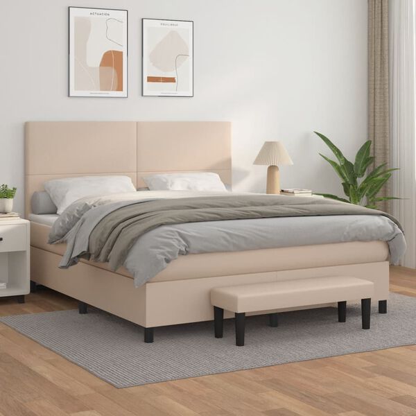 vidaXL Cama box spring con colch&oacute;n cuero sint&eacute;tico capuchino 180x200cm