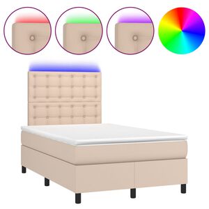 vidaXL Cama box spring colch&oacute;n LED cuero sint&eacute;tico capuchino 120x200cm