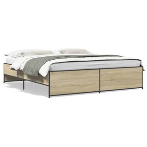 vidaXL Estructura cama madera ingenier&iacute;a metal roble Sonoma 200x200 cm