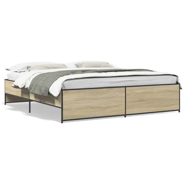 vidaXL Estructura cama madera ingeniería metal roble Sonoma 200x200 cm