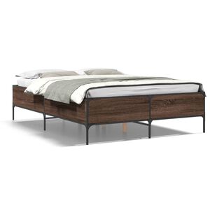 vidaXL Estructura cama madera ingenier&iacute;a metal marr&oacute;n roble 120x200 cm