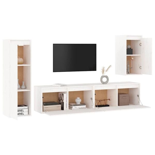 vidaXL Muebles para TV 4 piezas madera maciza de pino blanco