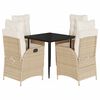 vidaXL Set comedor de jard&iacute;n 5 pzas con cojines rat&aacute;n sint&eacute;tico beige