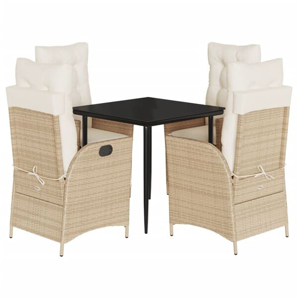 vidaXL Set comedor de jard&iacute;n 5 pzas con cojines rat&aacute;n sint&eacute;tico beige