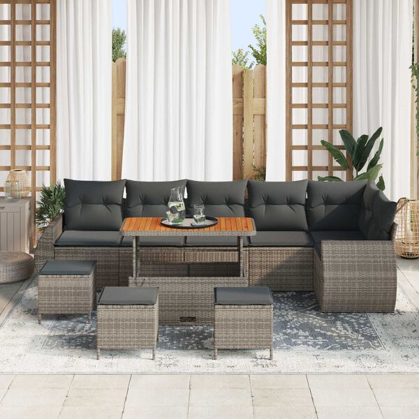 vidaXL Conjunto de sof&aacute;s de jard&iacute;n 10 pcs Gris rat&aacute;n sint&eacute;tico