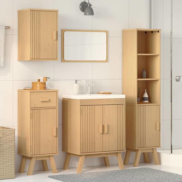 vidaXL Juego de muebles de ba&ntilde;o 4 pcs Marr&oacute;n Madera maciza de Pino