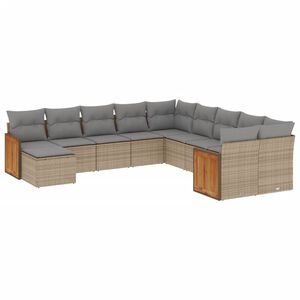 vidaXL Set de sof&aacute;s de jard&iacute;n 11pzas con cojines rat&aacute;n sint&eacute;tico beige