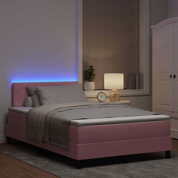 vidaXL Cama Box Spring LED con colch&oacute;n Rosa 120 x 190 cm Terciopelo