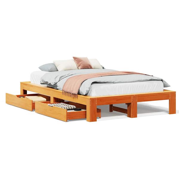 vidaXL Estructura de cama sin colch&oacute;n madera maciza marr&oacute;n 120x190 cm