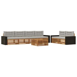 vidaXL Conjunto de sof&aacute;s de exterior 7 pcs Natural y Gris Claro