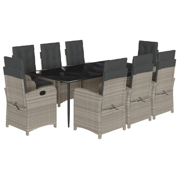 vidaXL Set comedor de jard&iacute;n 9 pzas cojines rat&aacute;n sint&eacute;tico gris claro