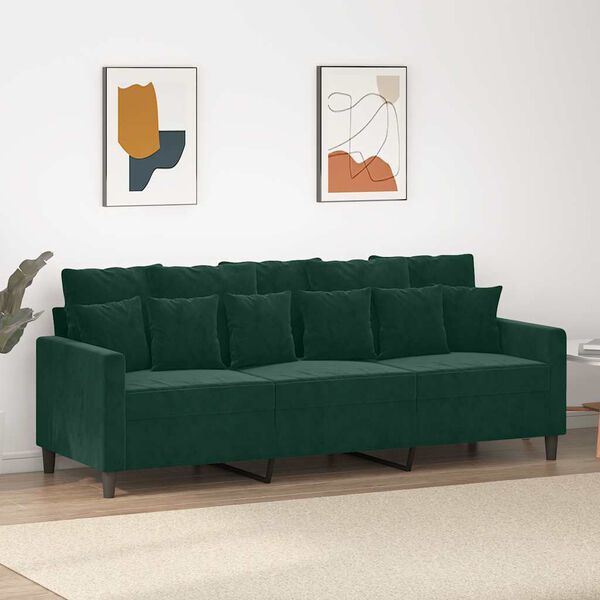 vidaXL Sof&aacute; de 3 plazas terciopelo verde oscuro 180 cm