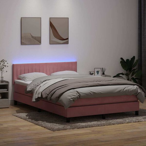 vidaXL Cama box spring con colch&oacute;n y LED terciopelo rosa 160x210 cm