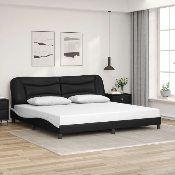 vidaXL Estructura de cama con LED sin colch&oacute;n Hvar negro blanco 200x200 cm
