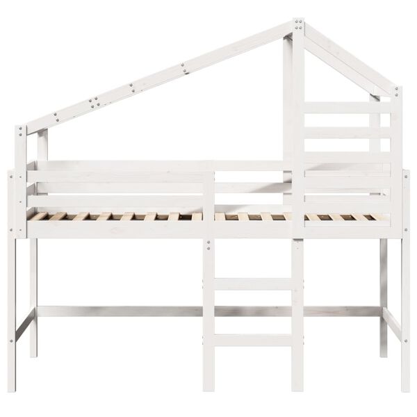 vidaXL Cama alta escalera y techo madera maciza pino blanca 80x200 cm