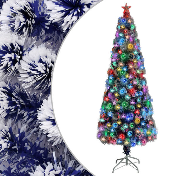 vidaXL &Aacute;rbol de Navidad con luces fibra &oacute;ptica blanco y azul 210 cm