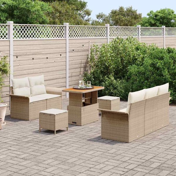 vidaXL Conjunto de sof&aacute; de jard&iacute;n con coj&iacute;n 8 pcs Beige y Crema