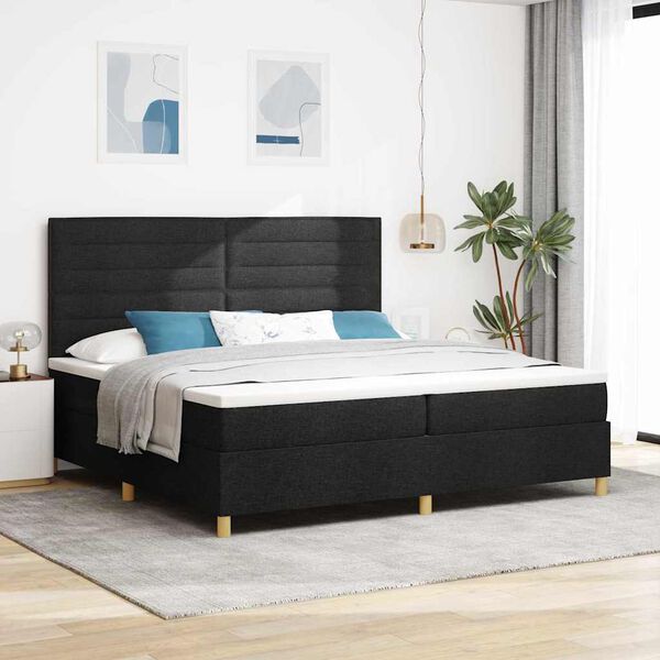 vidaXL Cama Box Spring LED con colch&oacute;n Negro 200 x 200 cm tela