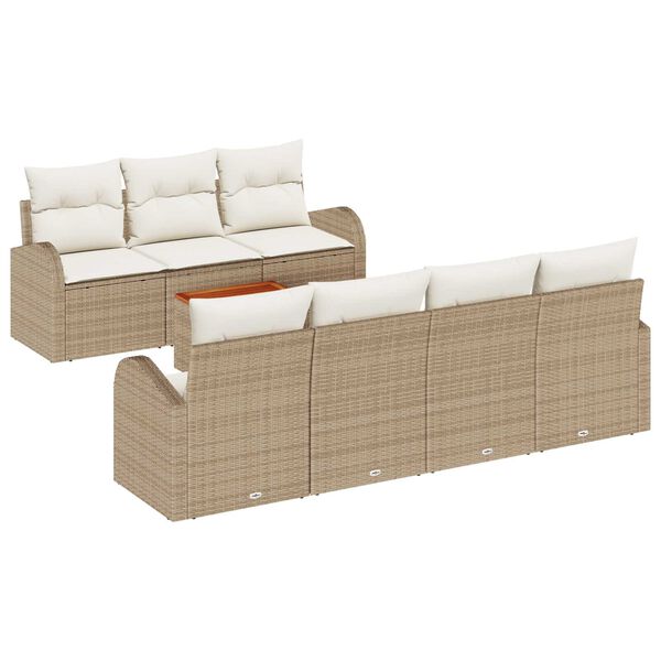 vidaXL Conjunto de sof&aacute;s de jard&iacute;n 8 pcs Beige rat&aacute;n sint&eacute;tico