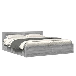 vidaXL Cama con cabecero madera de ingenier&iacute;a gris Sonoma 180x200 cm