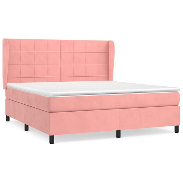 vidaXL Cama box spring con colch&oacute;n terciopelo rosa 160x200 cm