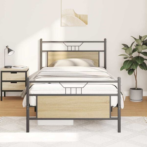 vidaXL Estructura de cama sin colchón madera roble Sonoma 100x190 cm