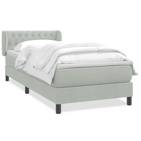 vidaXL Cama box spring con colch&oacute;n terciopelo gris claro 80x210 cm