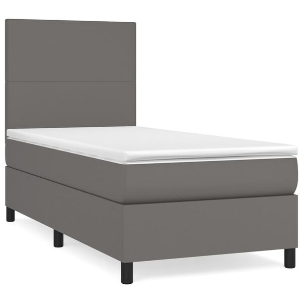 vidaXL Cama box spring con colch&oacute;n cuero sint&eacute;tico gris 90x200 cm