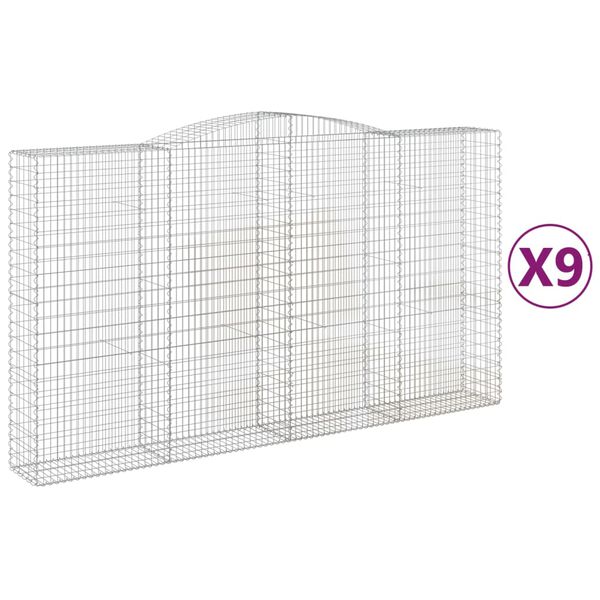 vidaXL Cestas de gaviones 9 uds forma de arco hierro 400x50x220/240 cm