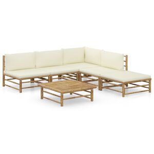 vidaXL Set de muebles de jard&iacute;n 6 piezas bamb&uacute; y cojines blanco crema