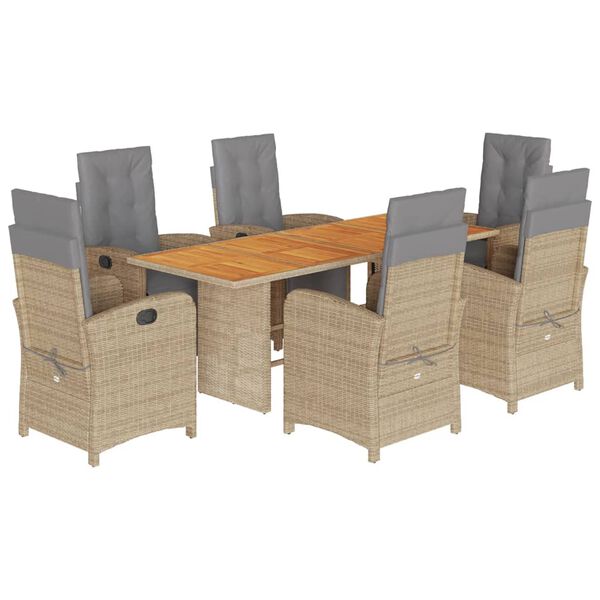 vidaXL Set comedor de jard&iacute;n 7 pzas con cojines rat&aacute;n sint&eacute;tico beige