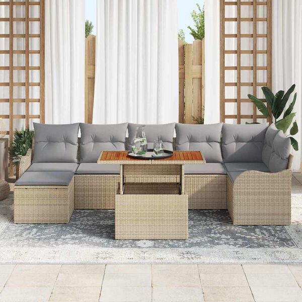 vidaXL Conjunto de sof&aacute; de jard&iacute;n con coj&iacute;n 8 pcs beige y gris claro