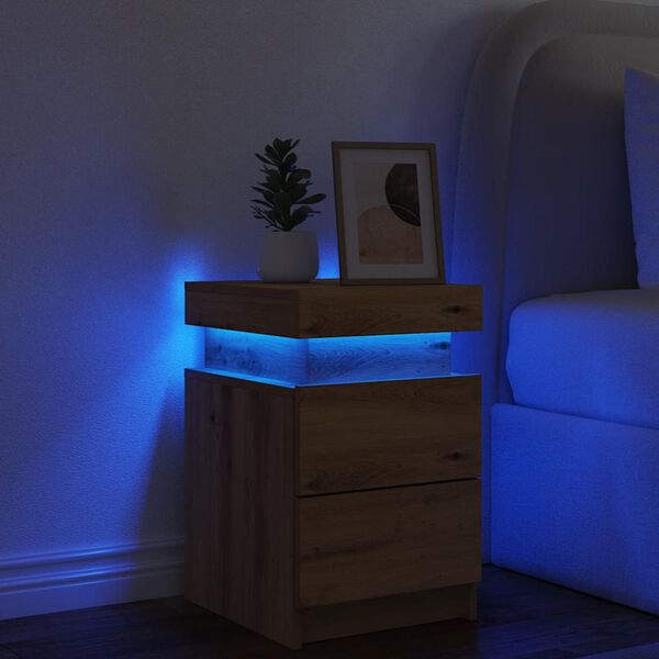 vidaXL Mesilla de noche con LED madera marr&oacute;n roble 35x39x55 cm