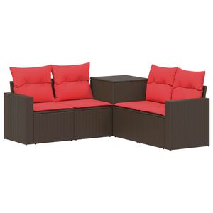 vidaXL Juego de Sof&aacute; 5 uds. Marr&oacute;n y Rojo Rat&aacute;n sint&eacute;tico y acero