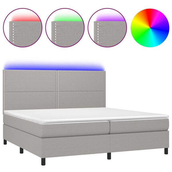 vidaXL Cama box spring con colch&oacute;n tela y LED gris claro 200x200 cm