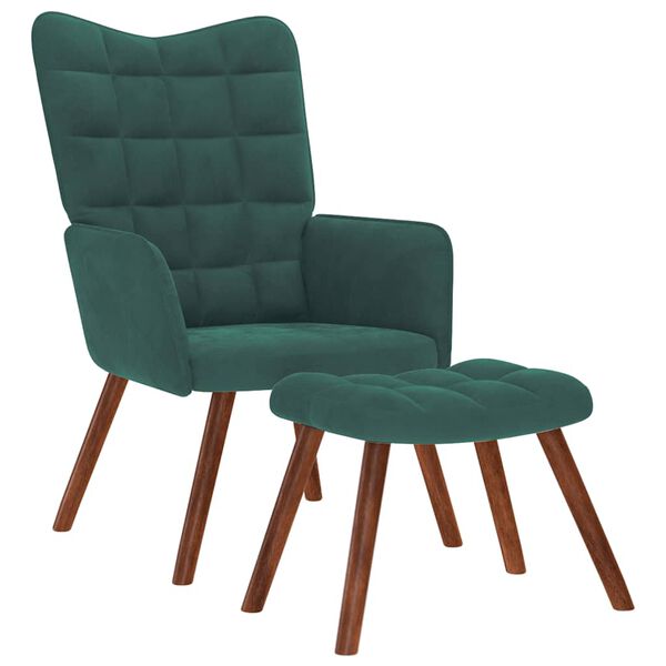 vidaXL Sill&oacute;n relajante con taburete de terciopelo verde oscuro