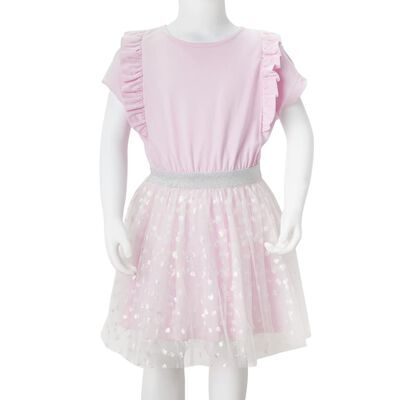 Vestido infantil con volantes rosa suave 92