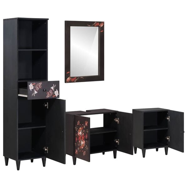 vidaXL Juego de Muebles de Ba&ntilde;o con caj&oacute;n 4 pcs Madera de mango maciza