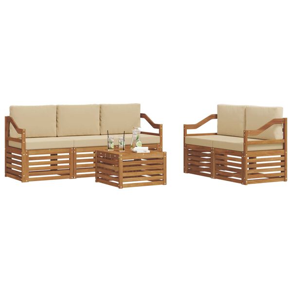 vidaXL Juegos de sof&aacute;s 6 pcs Natural y Beige Madera de Acacia S&oacute;lida