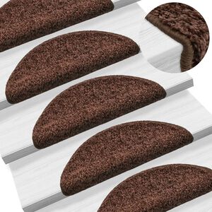 vidaXL Felpudos para escaleras (15 unidades, 56 x 17 x 3 cm, marr&oacute;n, semicirculares)