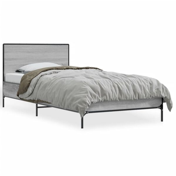 vidaXL Estructura cama madera ingeniería metal gris Sonoma 75x190 cm