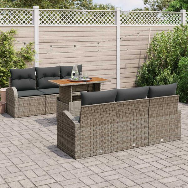 vidaXL Conjunto de sofá de jardín con cojín 7 pcs Gris