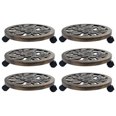 vidaXL Soporte con ruedas de plantas 6 uds plástico color bronce 38 cm