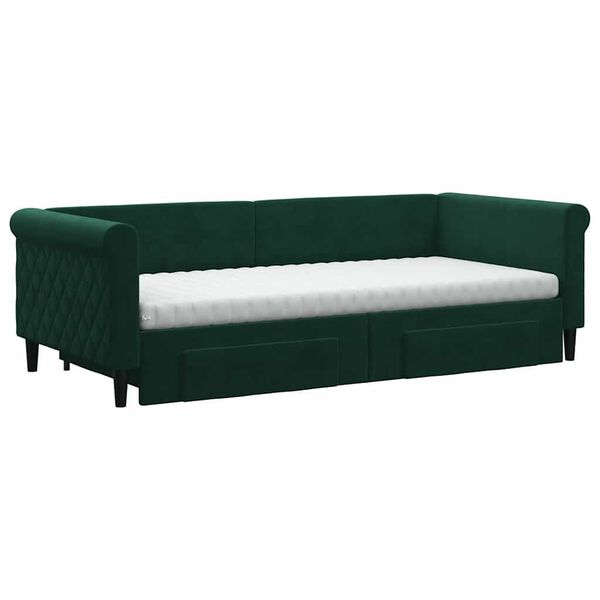 vidaXL Sof&aacute; cama nido con cajones terciopelo verde oscuro 90x200 cm